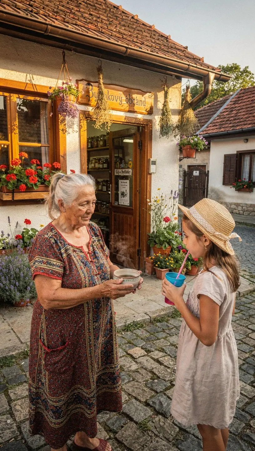 Pohár s čajom obklopený aromatickými bylinkami a kameňmi na relaxáciu.
