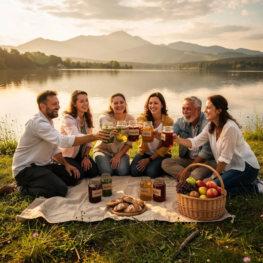 Záber na šťastného človeka vychutnávajúceho si pohár bylinného čaju.